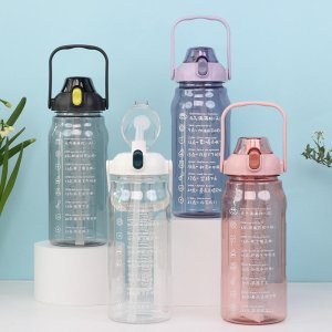 Large 2L Portable Plastic Sports Water Bottle with Direct Drinking Scale Filter Reminder Convenient for Travel and Sports Use